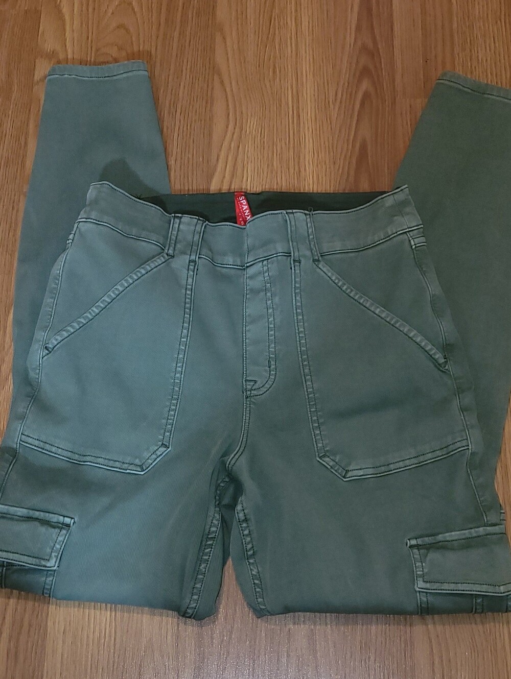 SPANX Olive Green Cargo Jeggings Skinny Stretch Pants Size Large